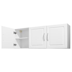 VEVOR Laundry Room Wall Cabinet, 2-Tier Wall Mounted Hanging Cabinet with Adjustable Shelf, Cupboard Storage with 3 Doors, for Kitchen, Bathroom