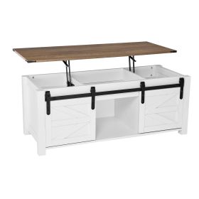 VEVOR 47.2 in Farmhouse Lift Top Coffee Table, Rustic Center Table with Barn Door and Hidden Storage Compartment