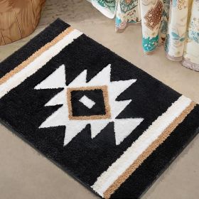 Bathroom Rugs Boho Bath Mat Non Slip Black Aztec Bath Rug, Soft Absorbent Luxury Plush Washable Floor Carpet for Bathroom Shower Modern Decor 18x