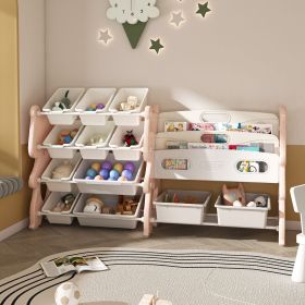 Kids Toy Storage Organizer, Toy Organizer with 2 Tier Bookshelf, Toy Storage with Shelf and 12 Toy Bins, Kids Bookshelf and Toy Storage for Playr