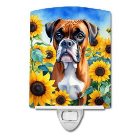 NEW Boxer in Sunflowers Ceramic Night Light Compact, UL-Certified, Ideal for Bedroom, Bathroom, Nursery, Hallway, Kitchen, 6x4x3, Multicolor