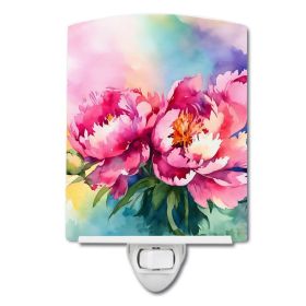 NEW Peonies in Watercolor Ceramic Night Light Compact, UL-Certified, Ideal for Bedroom, Bathroom, Nursery, Hallway, Kitchen, 6x4x3, Multicolor