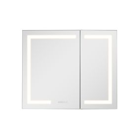 VEVOR Lighted Medicine Cabinet with Mirror, 36 x 30 in Recessed or Wall Mount, 3 Color Dimmable LED Bathroom Medicine Cabinet with HD Mirror, Clo