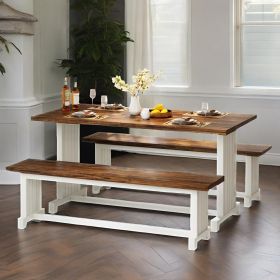 47" Small Dining Table Set for 2, 3-Piece Kitchen Table with 2 Benches, Farmhouse Wood Dinner Furniture